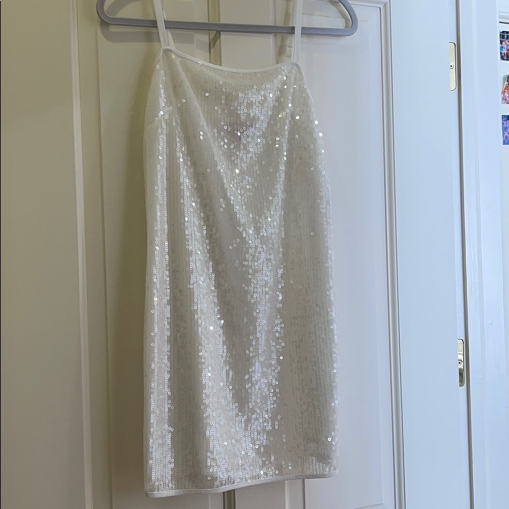 sacks white sequen dress